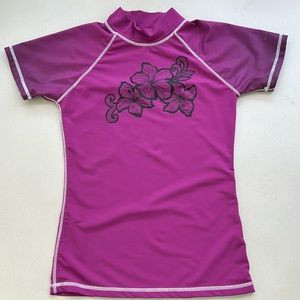 Burnside Swim top Girl purple floral design swim wear